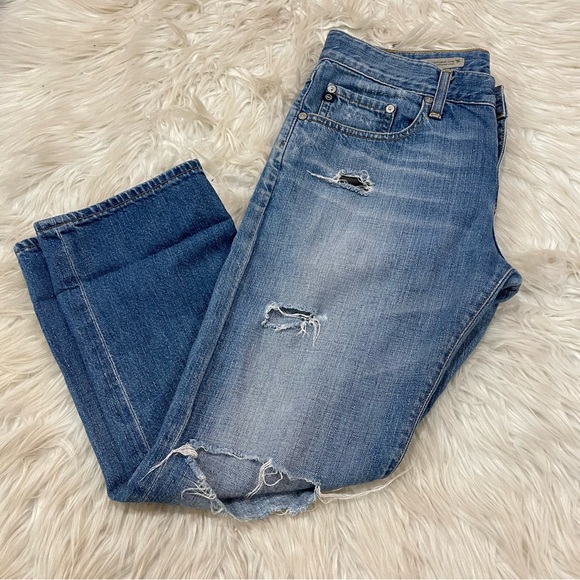 AG Adriano Jeans Ex-Boyfriend Crop Jeans Mid Rise Size 28 Light Wash Distressed - Picture 4 of 16